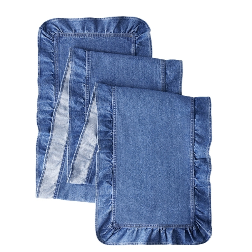💕 The Pioneer Woman Ruffle Blue Denim Table Runner Linens
